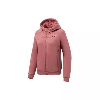 Li-Ning Fitness Series с логотипом и принтом на флисовой подкладке, женская толстовка с капюшоном на молнии, сушено-розово-красная AWDRE60-2