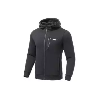 Li-Ning Fitness Series с логотипом и принтом, однотонная куртка с капюшоном на флисовой подкладке, мужская верхняя одежда, черный AWDRE57-1