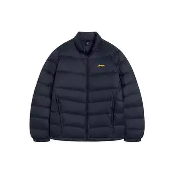 Li-Ning Fitness Series с логотипом и воротником-стойкой, пуховик на молнии, мужская верхняя одежда, черный AYMS203-1 4XL