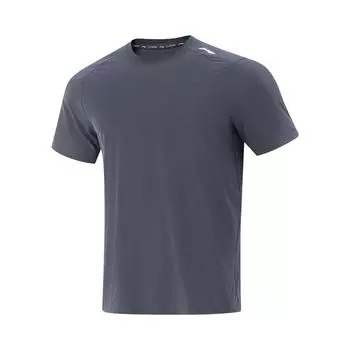 Li-Ning Fitness Series Simple Solid Color Round Neck Short Sleeve T-Shirt Men Tops Deep-Shadow-Blue ATSV395-5 S