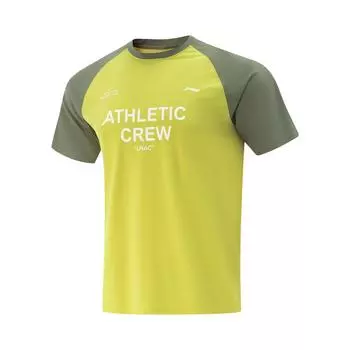 Li-Ning Fitness Series Sport Leisure Simple Splicing Round Neck Pullover Short Sleeve T-Shirt Men Tops Pea-Yellow ATSV279-5 M