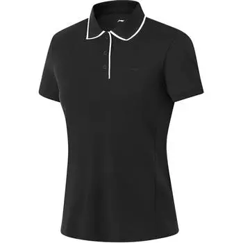 Li-Ning Fitness Series Sports Casual Solid Color Simple Short Sleeve Polo Shirt Women tops Black APLU158-2 S