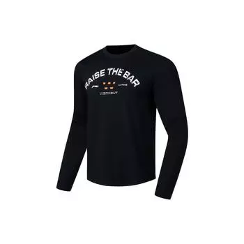 Li Ning Fitness Series Strength Equipment Letter Print Sports Celebrity Neck Long Sleeve T Shirt Men Tops Black ATLT001-1 M