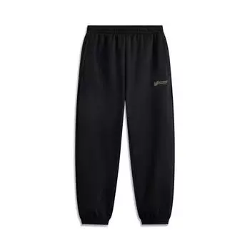 Li Ning Fitness Series свободные флисовые теплые с манжетами универсальные повседневные трикотажные спортивные брюки мужские брюки черные AKLUB59-1 S
