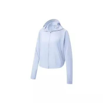Li Ning Fitness Series UPF 50+ однотонная теплая свободная куртка с капюшоном для защиты от солнца женская куртка небесно-голубого цвета AWDT298-7 L