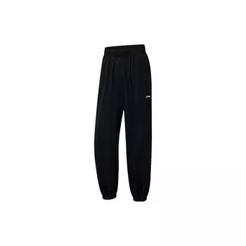 Li Ning Fitness Series UPF 50+ Однотонные солнцезащитные брюки с принтом логотипа, свободные спортивные брюки для женщин, черные AKLT298-1 M