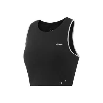 Li-Ning Fitness Series Versatile Casual Fashion Quick-Dry Cool Round Neck Sleeveless Sports Vest Women tops Black AVSV194-1 M