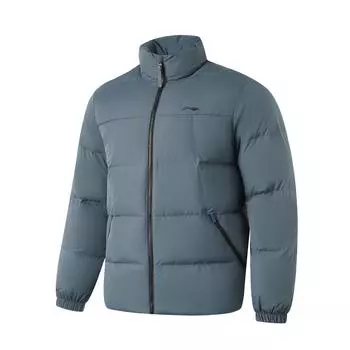 Li-Ning Fitness Series Water-Resistant Solid Color Stand Collar Zipper Comfortable Breathable Short Down Jacket Men jackets Dark-Blue AYMU097-6 XL