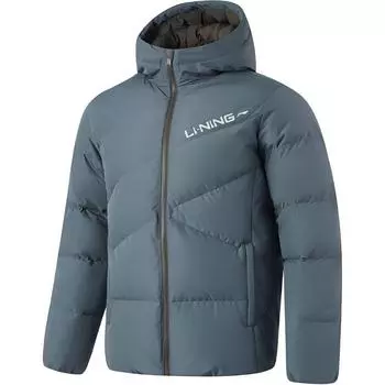 Li Ning Fitness Series водонепроницаемая инфракрасная тепловая повседневная универсальная зимняя короткая куртка-пуховик с капюшоном на молнии для мужчин темно-синего цвета AYMU079-3 S