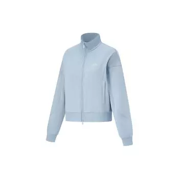 Li Ning Fitness Series воротник-стойка однотонный молния длинный рукав свободный кардиган свитшот женская верхняя одежда светло-серо-голубой AWDU764-3 L