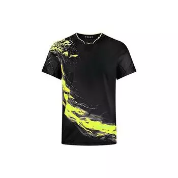 Li-Ning Впитывающая влагу быстросохнущая спортивная футболка с пламенным принтом, мужские топы, черные AAYR357-2 M