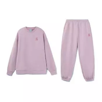 Li-Ning Fleece Lined Warm Loose Pullover Sweatshirt And Long Pants Set Unisex Sweatshirt And Pants Set Light-Shadow-Purple AWER020-5 L