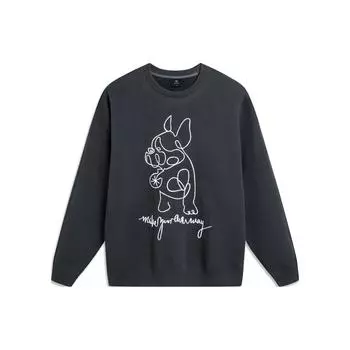 Li-Ning Флисовый теплый свободный трикотажный свитер с принтом из мультфильма Wade Series, мужская толстовка цвета холодного песка и черного AMBT235-4 XL