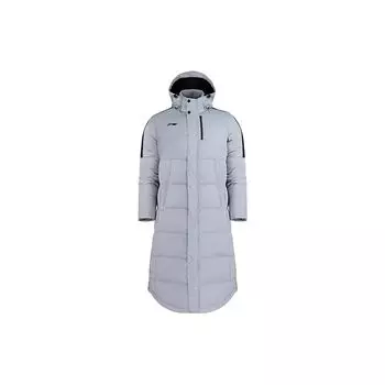 Li Ning Football Series утолщенная длинная куртка с капюшоном мужская верхняя одежда снежно-серый AYMN075-2 XL