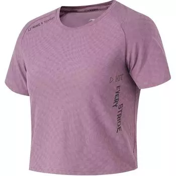 Li-Ning Full Print Letter Round Neck Comfortable Breathable Tight Short Sleeve T-Shirt Women Tops Crystal-Purple ATSU062-3 S
