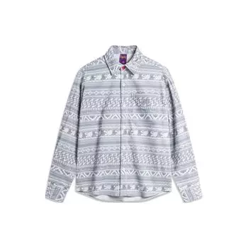 Li-Ning Full Print Striped Loose Long Sleeve Shirt Men shirts Gray ASHU001-7 L