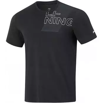 Li-Ning Функциональная всепогодная простая футболка с круглым вырезом и принтом для фитнеса и спорта с коротким рукавом, мужские топы, черная ATSU427-1 M