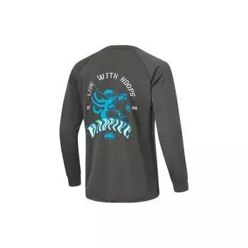 Li-Ning Футболка Badfive Basketball Series с графическим принтом, влагоотводящая, быстросохнущая, с длинным рукавом и рукавом реглан, мужская, цвет графитово-серый ATLU021-4 M