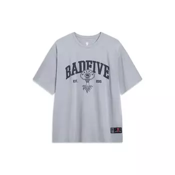 Li-Ning Футболка Badfive Basketball Series с буквенным принтом, влагоотводящая, быстросохнущая, с коротким рукавом, мужская, цвет Ultimate-Gray ATST547-7 M