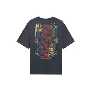 Li-Ning Футболка Badfive Cartoon Print Letter с круглым вырезом, свободная, повседневная, с коротким рукавом, унисекс, топы, цвет холодный-черный-черный AHSS423-4 M