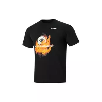 Li-Ning Футболка Basketball Series с круглым вырезом и принтом пламени, прямая, с коротким рукавом, мужские топы, черный цвет AHSU409-1 M