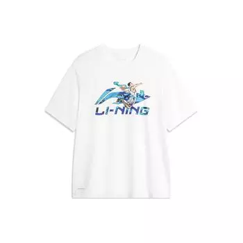Li-Ning Футболка Cool Tea быстросохнущая освежающая спортивная повседневная с круглым вырезом, напечатанными буквами, короткими рукавами и спущенными плечами для мужчин AHSU673-4 M