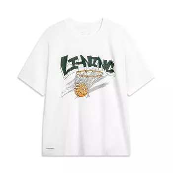 Li-Ning Футболка Cool Tea Quick-Dry Sports с принтом букв, круглым вырезом и рукавами с заниженной линией плеч, мужская белая AHSU671-7 L