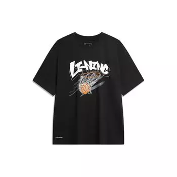 Li-Ning Футболка Cool Tea Quick-Dry Sports с принтом букв, свитер с круглым вырезом, повседневная, с коротким рукавом, с заниженной линией плеч, мужская, черная, AHSU671-1 M