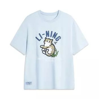 Li-Ning Футболка Cooling Tea, быстросохнущая, прохладная, повседневная, спортивный топ с буквенным принтом, круглый вырез, свободный, с коротким рукавом, женские топы, цвет Cloud-Blue AHSU750-2 XL