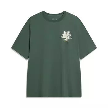 Li-Ning Футболка Cooling Tea T Quick Dry Cool Antibacterial с круглым вырезом и буквенным логотипом, повседневная футболка с коротким рукавом и заниженной линией плеч, унисекс, топы AHSU687-5 XS