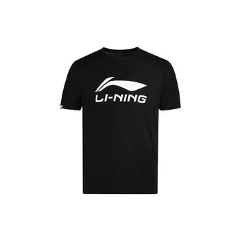 Li-Ning Футболка Feather Series с коротким рукавом и крупным логотипом, быстросохнущая, мужская, черная, AHSR789-5 XXL
