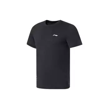 Li-Ning Футболка Fitness Series из влагоотводящей быстросохнущей ткани с круглым вырезом и коротким рукавом, однотонная, мужская, черная ATSS069-1 S