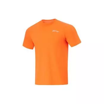 Li-Ning Футболка Fitness Series Letter Print с антибактериальным влагоотводящим быстросохнущим воротом-лодочкой и коротким рукавом реглан, мужские топы цвета моркови и оранжевого ATSU429-7 M