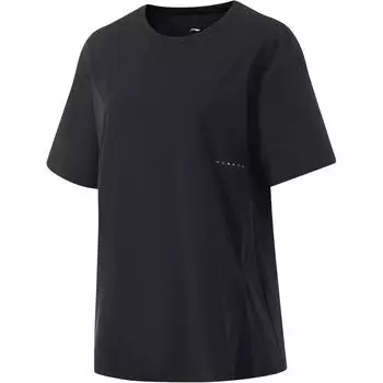 Li-Ning Футболка Fitness Series однотонная с круглым вырезом, влагоотводящая, свободная, с коротким рукавом, женские топы, черная ATSU456-5 S