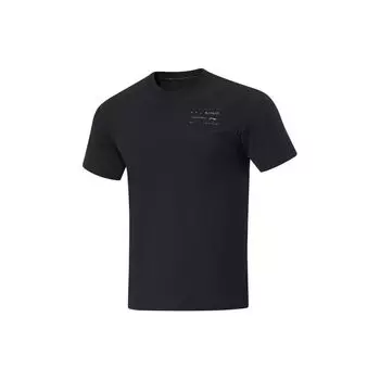 Li-Ning Футболка Fitness Series, однотонная, влагоотводящая, быстросохнущая, с круглым вырезом и коротким рукавом, для мужчин, черная ATSU473-1 M