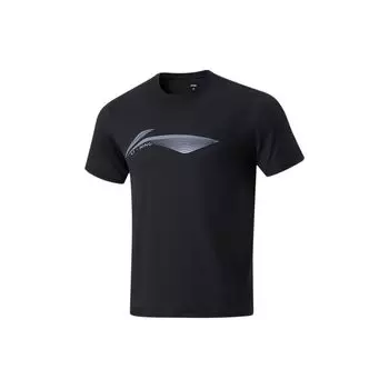 Li-Ning Футболка Fitness Series с круглым вырезом, быстросохнущая, с коротким рукавом, мужская, черная, ATSU479-1 S