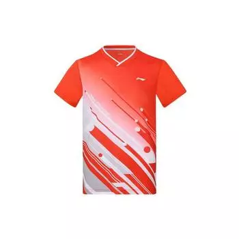 Li-Ning Футболка мужская повседневная спортивная быстросохнущая с коротким рукавом серии Ping Pong, цвет пикантный оранжевый AAYS017-2 L