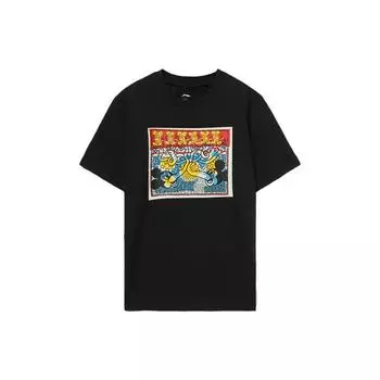 Li-Ning Футболка мужская спортивная модная с круглым вырезом и коротким рукавом с узорчатым принтом, черная AHSR499-2 M