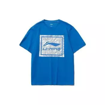 Li-Ning Футболка мужская спортивная модная с логотипом и круглым вырезом, цвет синий AHSR339-3 S