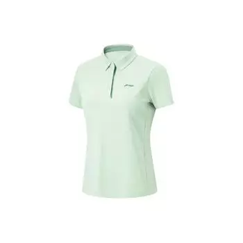 Li-Ning Футболка-поло Fitness Series, однотонная, влагоотводящая, быстросохнущая, свободного кроя, с коротким рукавом, женские топы, цвет «ледяной зеленый» APLU126-2 S