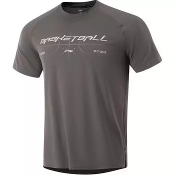 Li-Ning Футболка Professional Basketball Series с круглым вырезом, удобная, дышащая, универсальная, с коротким рукавом, мужская, улично-серая ATSU083-5 S