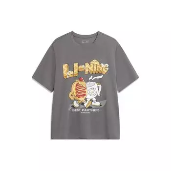Li-Ning Футболка-пуловер с коротким рукавом и мультяшным логотипом, унисекс, топы, цвет Tawny AHST935-2 S