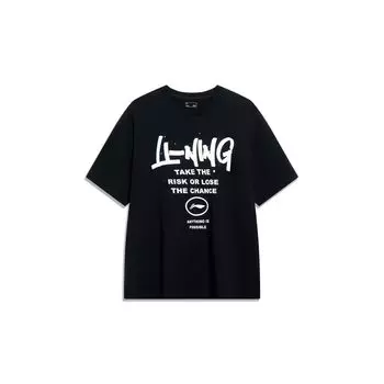 Li-Ning Футболка-пуловер с круглым вырезом и буквенным логотипом, топы унисекс, черный AHST553-1 XXL