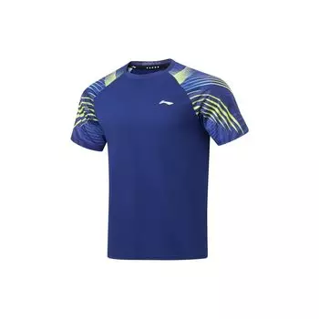 Li-Ning Футболка с коротким рукавом Color Block Quick Dry Cool Match, топы унисекс, темно-синие, AAYT561-2 S