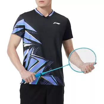 Li-Ning Футболка с коротким рукавом Color Block Breathable, мужская, черная, AAYU135-1 XS