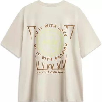 Li-Ning Футболка с коротким рукавом и принтом букв серии Wade, удобная, дышащая, свободная, мужская, овсяно-серая, AHSU169-5 M