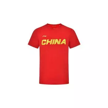 Li-Ning Футболка с коротким рукавом и круглым вырезом с логотипом и буквенным принтом, мужская, цвет Bull-Red AHSS983-2 S