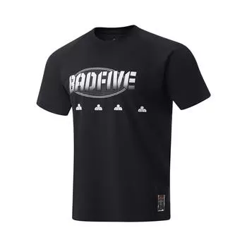 Li-Ning Футболка с коротким рукавом и принтом букв Badfive, быстросохнущая, дышащая, с круглым вырезом, мужская, черная ATSU079-6 M