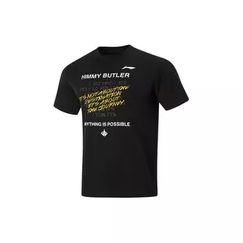 Li-Ning Футболка с коротким рукавом и круглым вырезом Professional Basketball Series с буквенным принтом, черная, мужская AHSU411-1 M