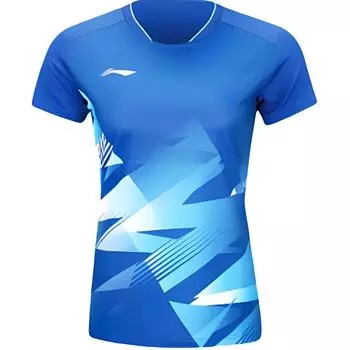 Li-Ning Футболка с коротким рукавом и V-образным вырезом, быстросохнущая, дышащая, женская, синяя AAYU234-4 M